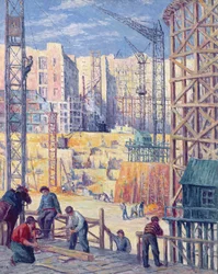Chantier de construction à Paris, quai de Passy, 1907